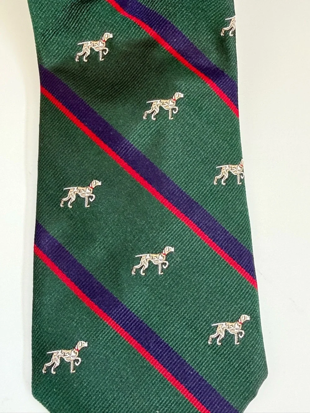 J Crew Silk Tie Green Dog Print English Novelty Preppy Ivy League‎ Necktie